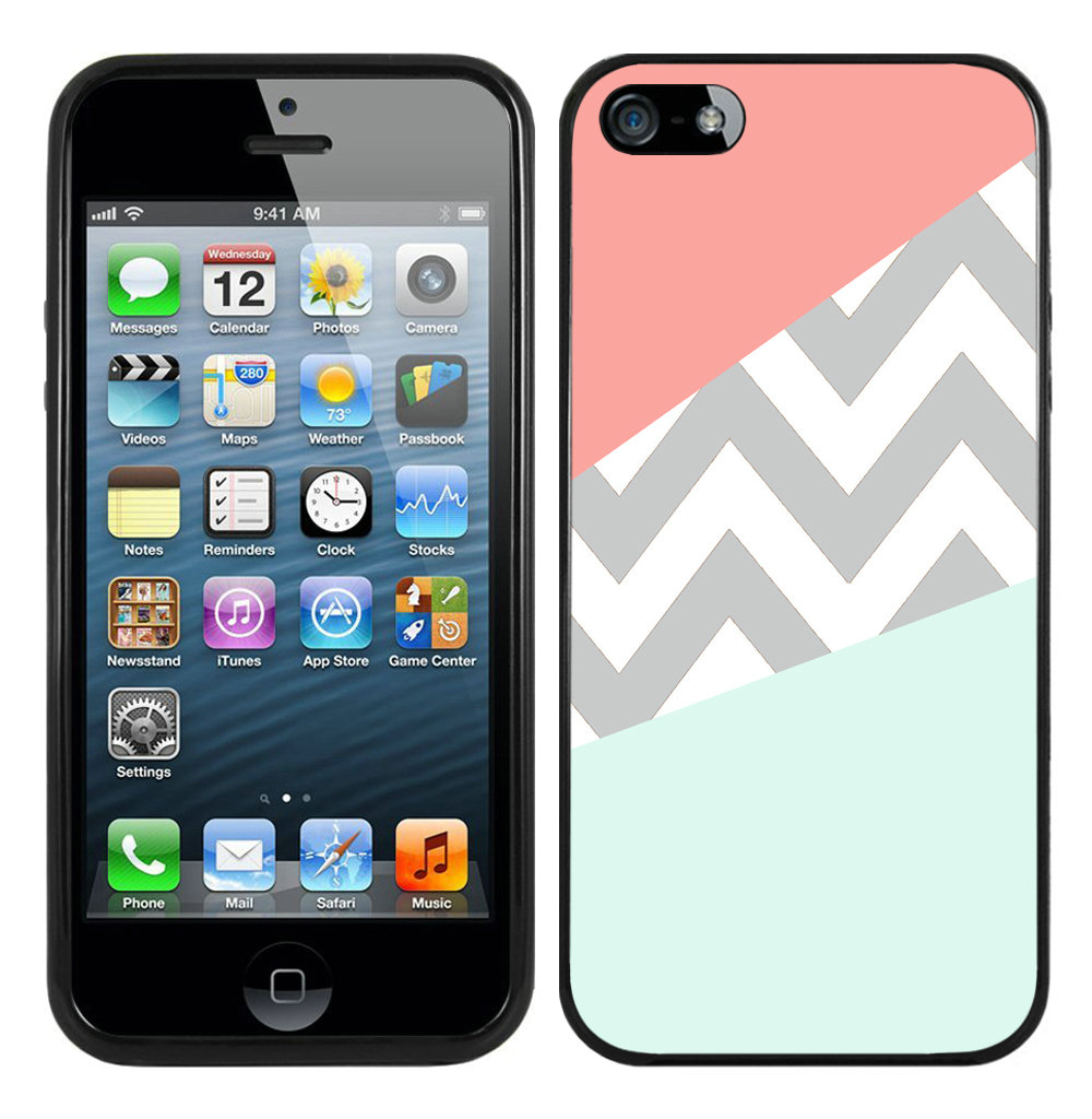 Case Coral Mint Grey Chevron Black iPhone 5 5S Case
